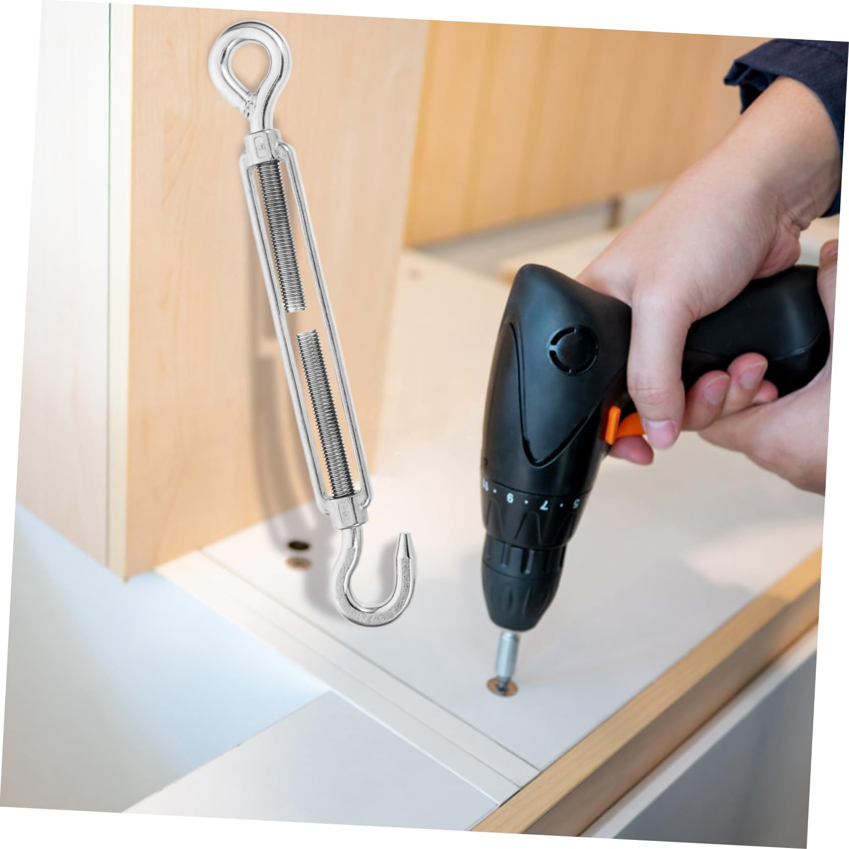 Ciieeo Tenditore a Ganascia Corpo Aperto in Acciaio Inox, Argento | Cavi e Filo, Struttura Regolabile e Rimovibile, Uso Rapido in Assemblaggio Mobili e Progetti Fai da Te