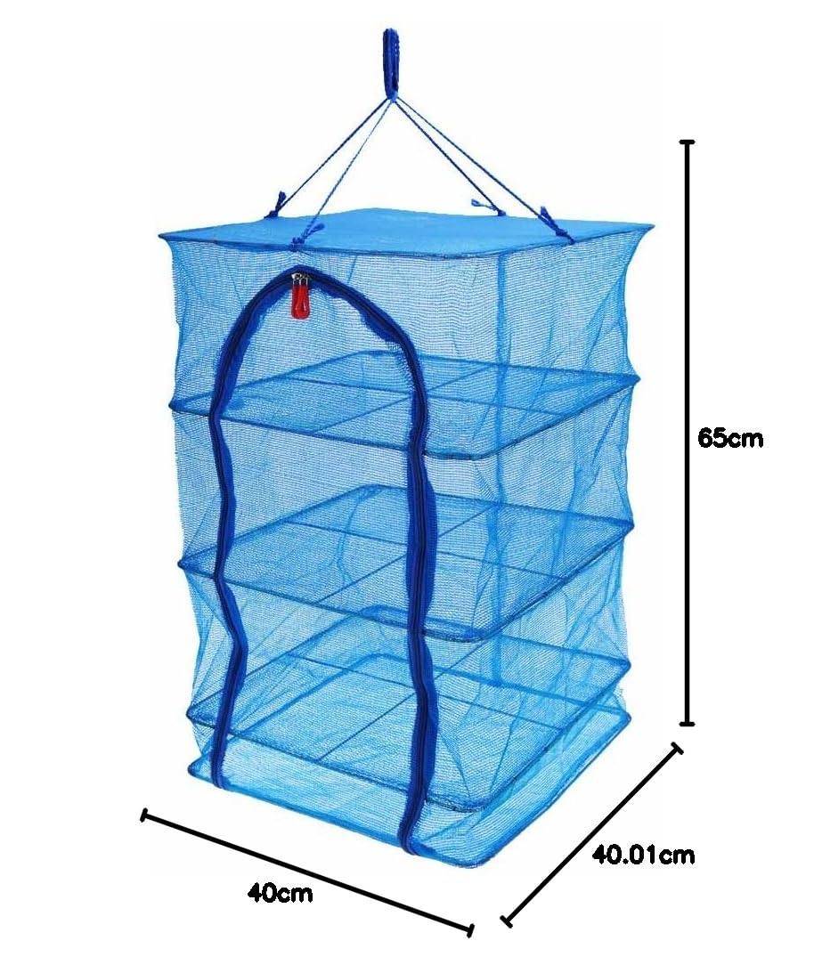 Anself Malla de secado plegable con 4 capas para vegetales, platos y pescado Azul