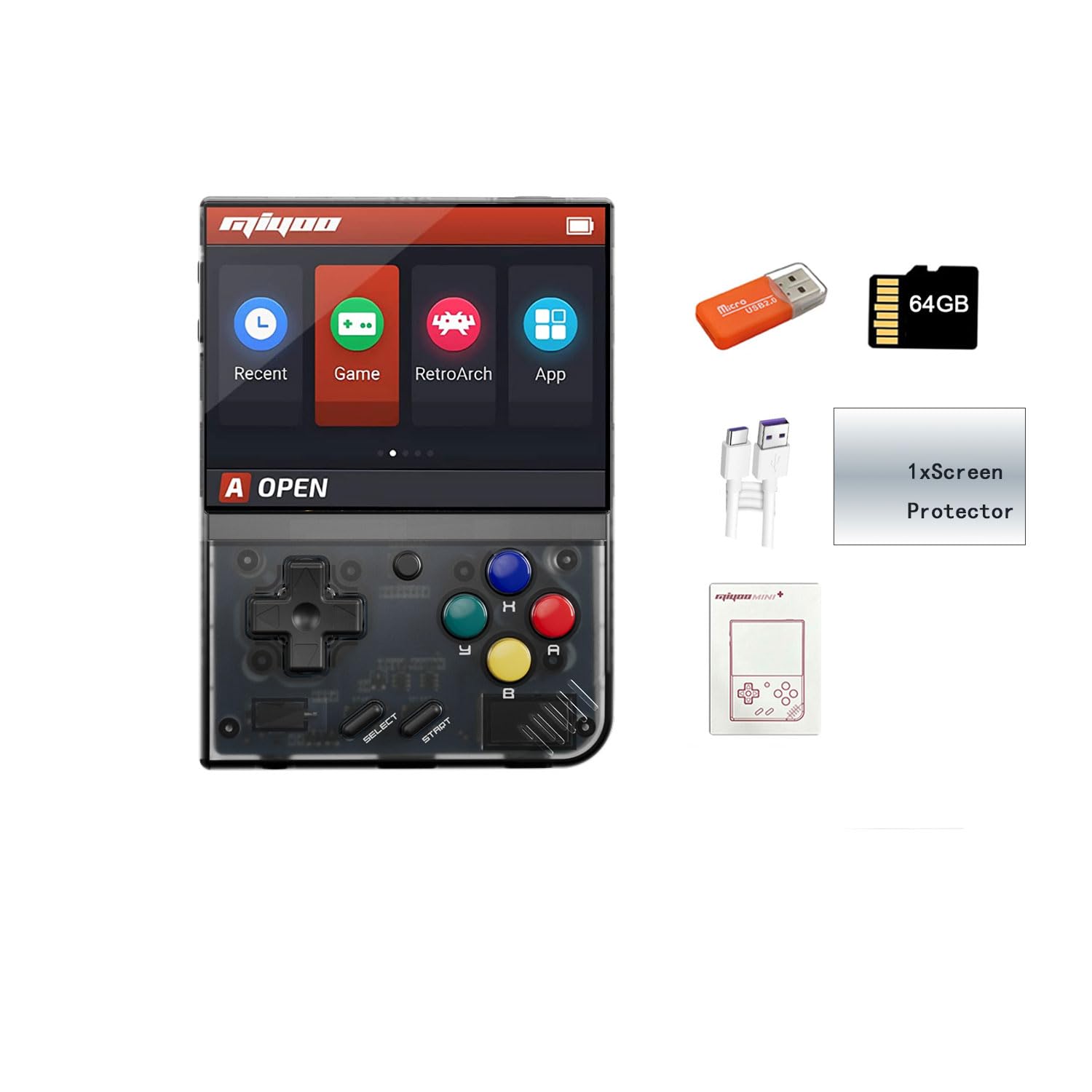 Miyoo Mini Plus Handheld Game Console 3.5 inch Classic System Retro Video Games Consoles Portable Rechargeable Hand Held 64G with Case Black