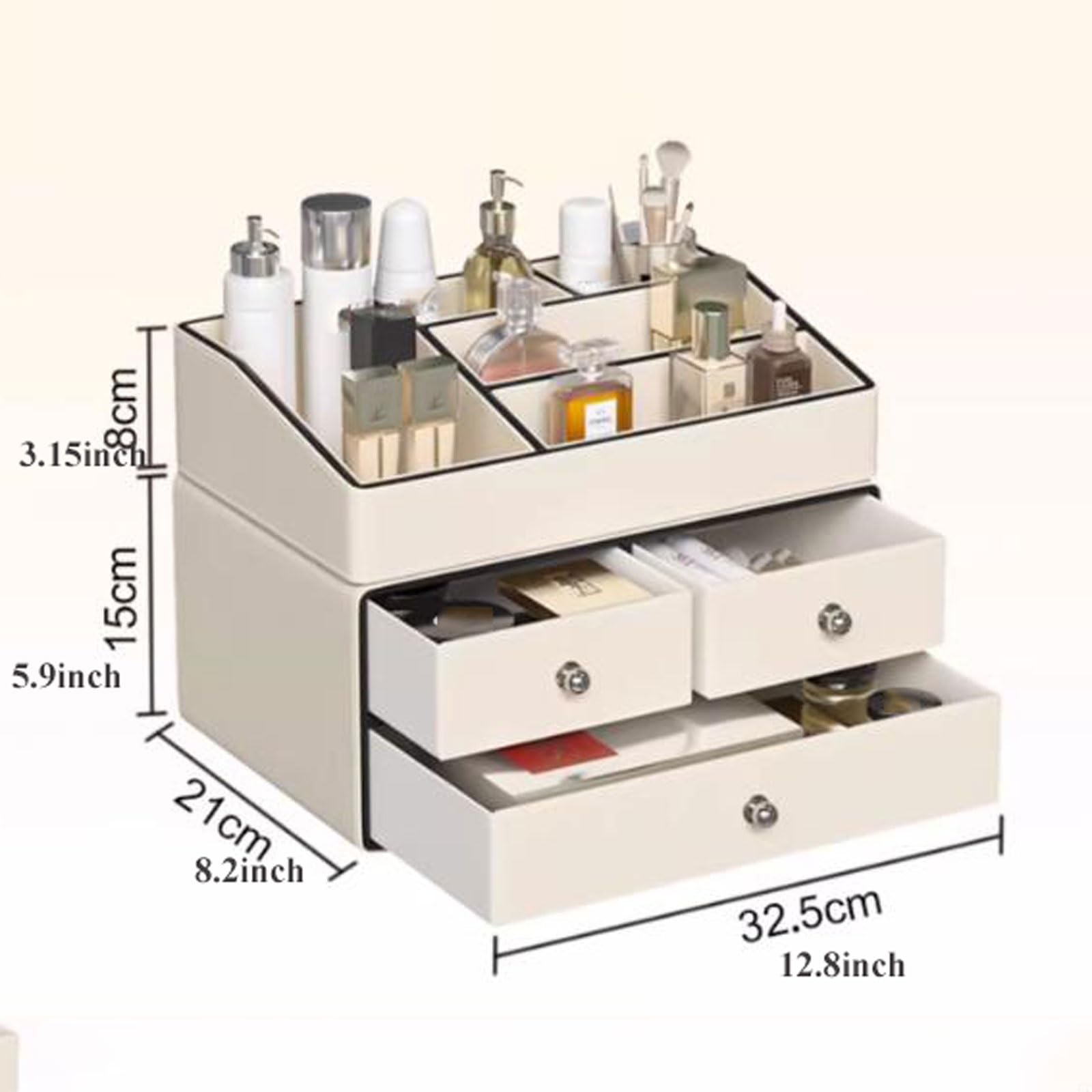 Scatola portaoggetti per cosmetici, organizer per trucco, grande contenitore per cosmetici e prodotti per la cura della pelle, organizer per scrivania, ufficio, bagno con 3 cassetti e 5 scomparti.