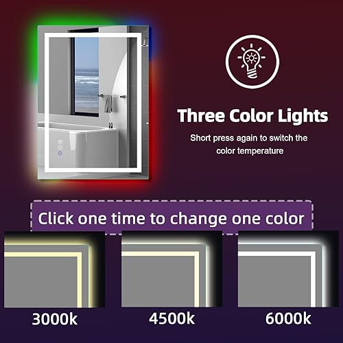 Miniatura 3 de Espejo de baño LED de 24 x 32 pulgadas, espejo de baño regulable de 3 colores, brillo ajustable, antivaho, CRI90, impermeable, espejo de baño