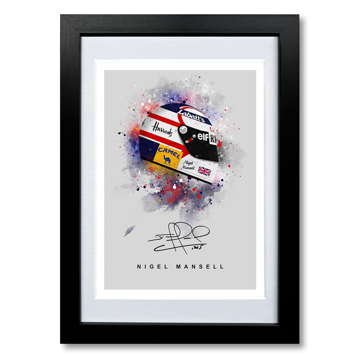 Mounted Gifts Trading A4 Framed & Mounted Nigel Mansell Signed Photo F1 Legend Helmet Poster Print Autograph Framed Display Memorabilia Gift (A4 Framed & Mounted)