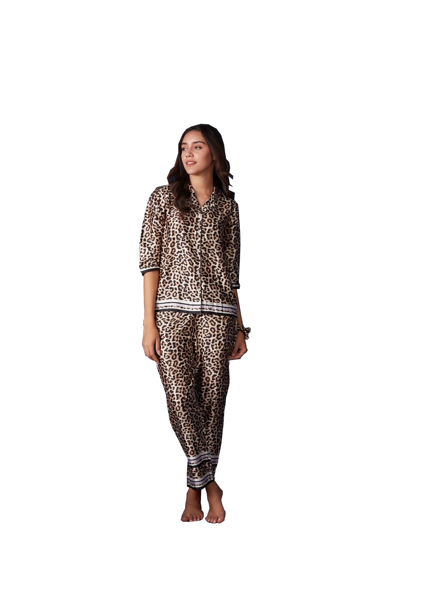 Dusk Attire Women's Rayon Bold Roar Pyjama Set (Brown) (D-BOLDROAR-PJ-BR_P)