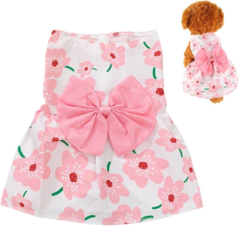 Vestido para Cães e Gatos com Laço e Botões Frontais OTKARXUS, 1 Unidade