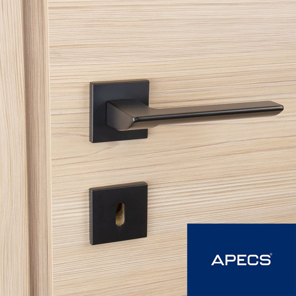 APECS Maniglia per porte interne, nera opaca, moderna, per porta di casa e interna, con rosette quadrate, con materiale di fissaggio, modello ELECTRA WC – bagno