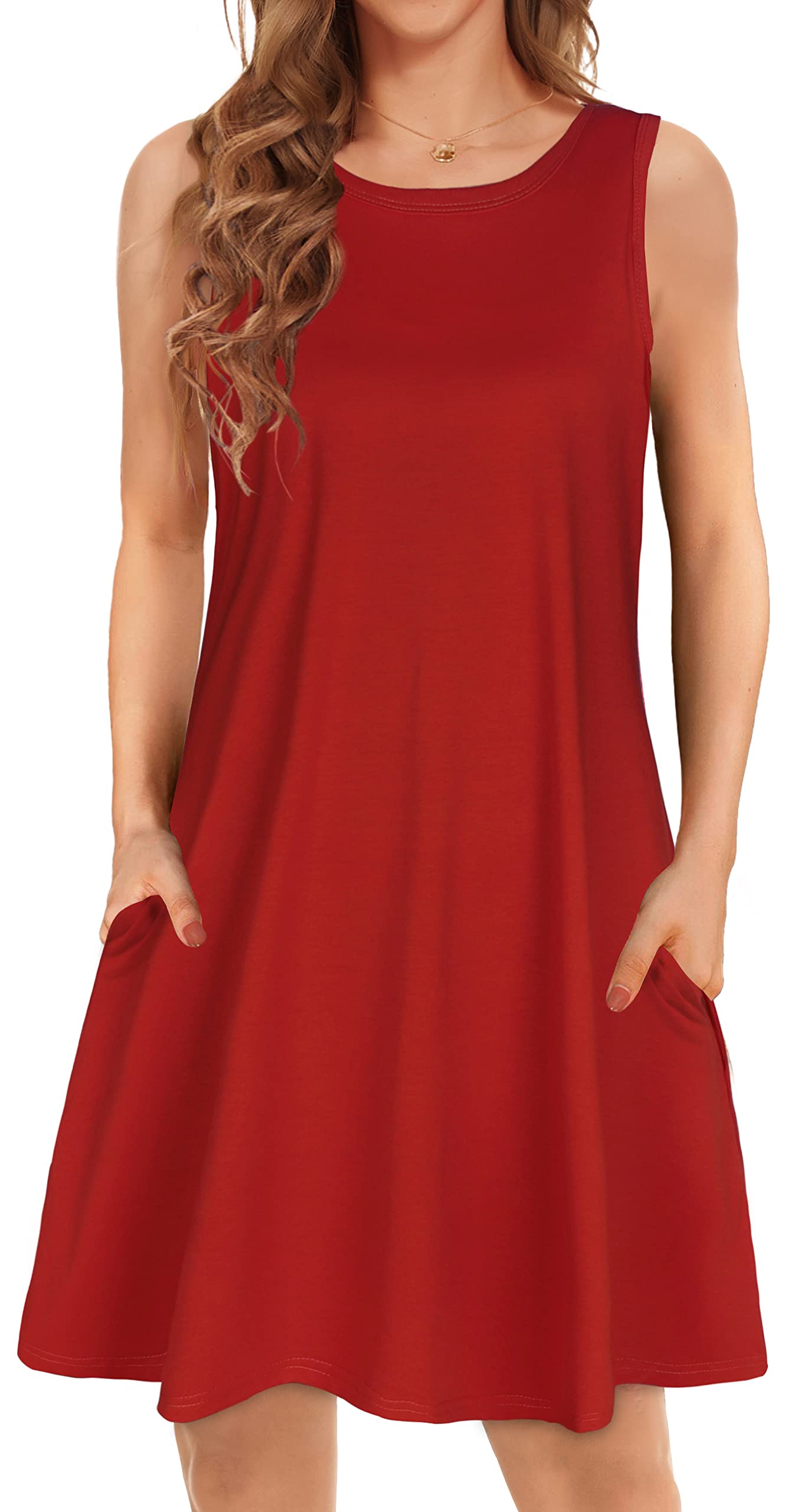 elescat Vestidos de verano para mujer, camiseta floral de playa, sin mangas, bolsillos, casual, holgado, sin mangas, vestido sin mangas
