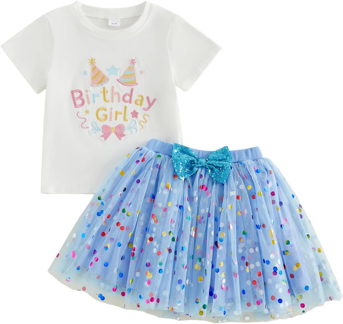 FYBITBO Toddler Little Girls Clothes Birthday Girl T-Shirt Short Sleeve Tops Sequin Tulle Tutu Skirt Birthday Outfit Sets