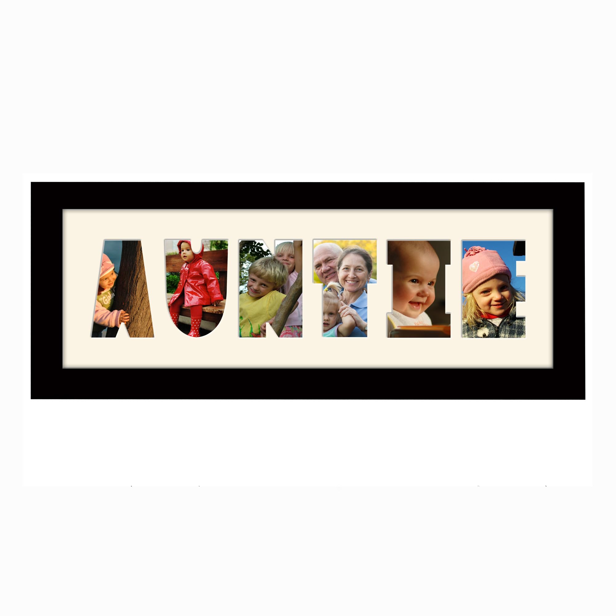Photos In A Word Black Finish Frame Cream Mount Auntie Photo Frame Letter Word Name Frame Single Mounted 14032A (Black Finish Frame Cream Mount)
