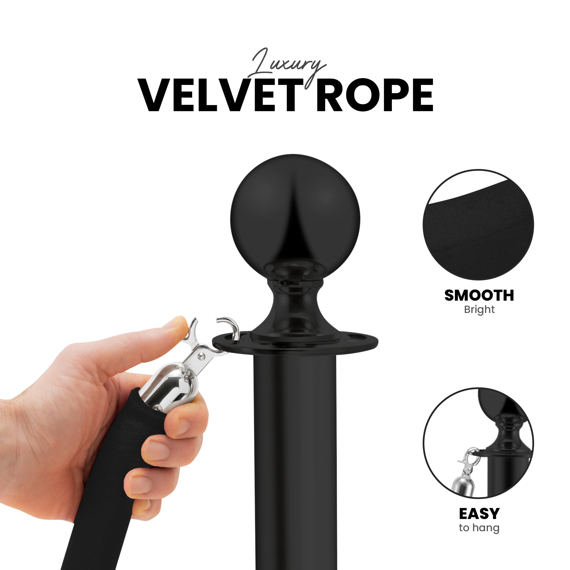Postes Separadores de Acero Inoxidable Negro 90 cm 2 Piezas con Cuerda de Terciopelo 1,5 m Control de Multitudes