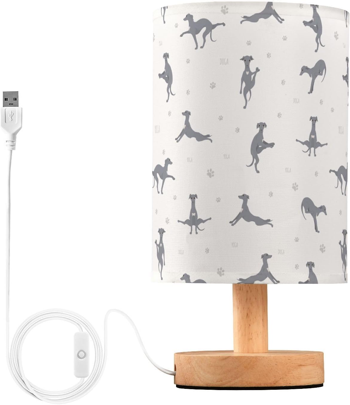 Space Dinosaurs Planets Stars Pattern Table Lamp with Wood Base Fabric Lamp Shade Bedside Nightstand Desk Lamp for Living Room Bedroom Kids Room Office