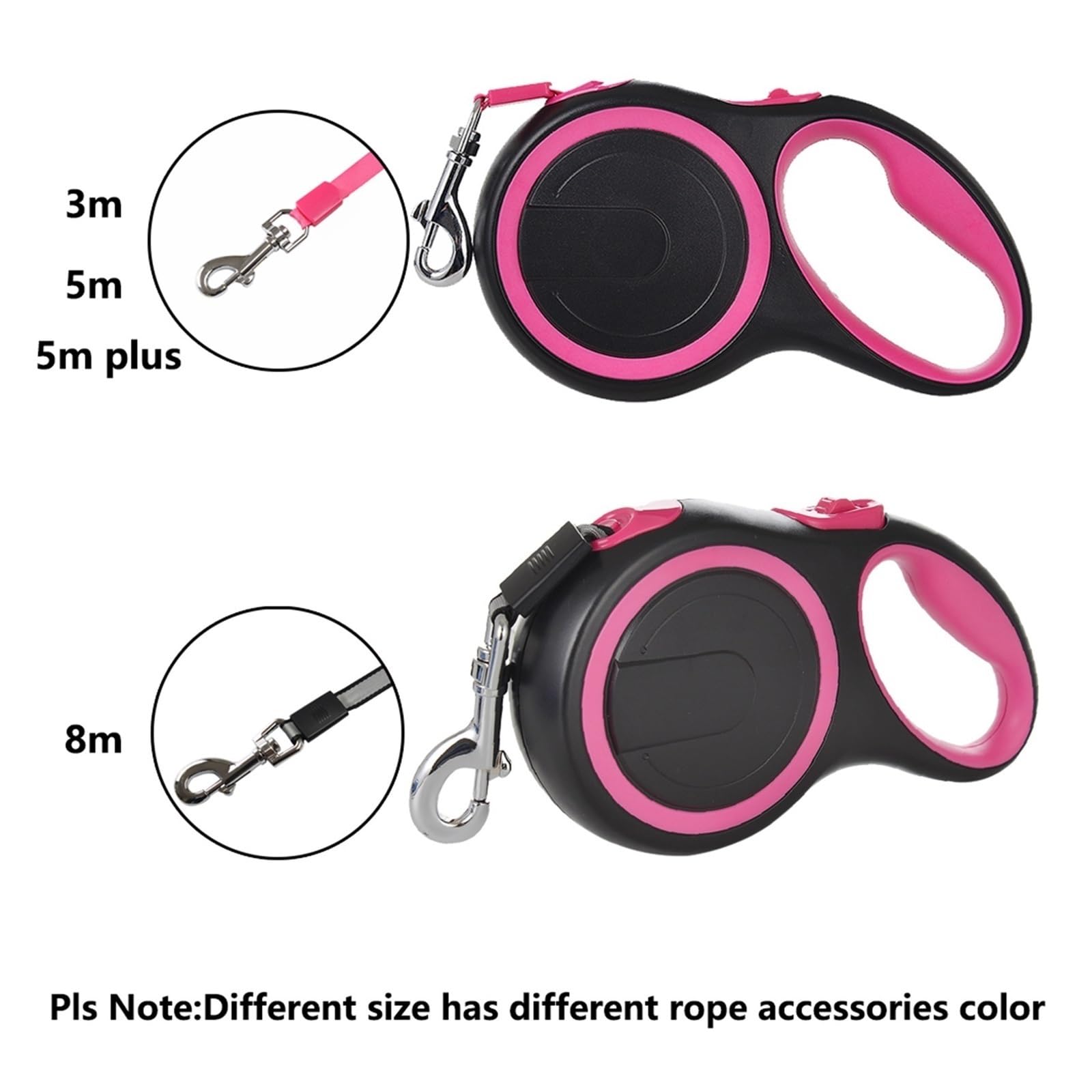 Correa retráctil para perro de 3 m, 5 m, 8 m, 50 kg, accesorios para perros pequeños, cuerda ajustable y duradera para caminar (rosa, 8 m - 50 kg)