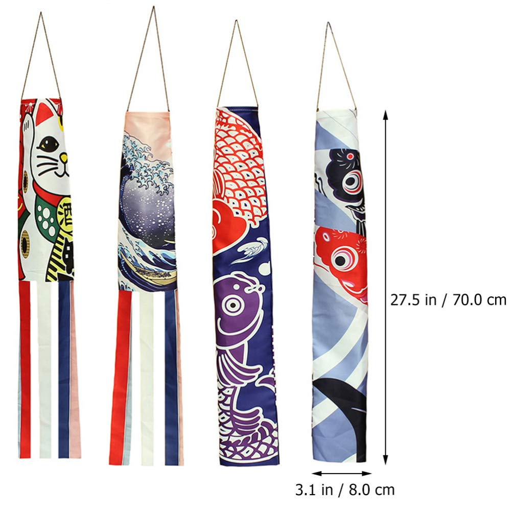 PRETYZOOM 4 Pièces Japonais Carpe Manche à Vent Poisson Drapeau Cerf-Volant Koinobori Décor Suspendu pour Japonais Sushi Bar Izakaya Chambre
