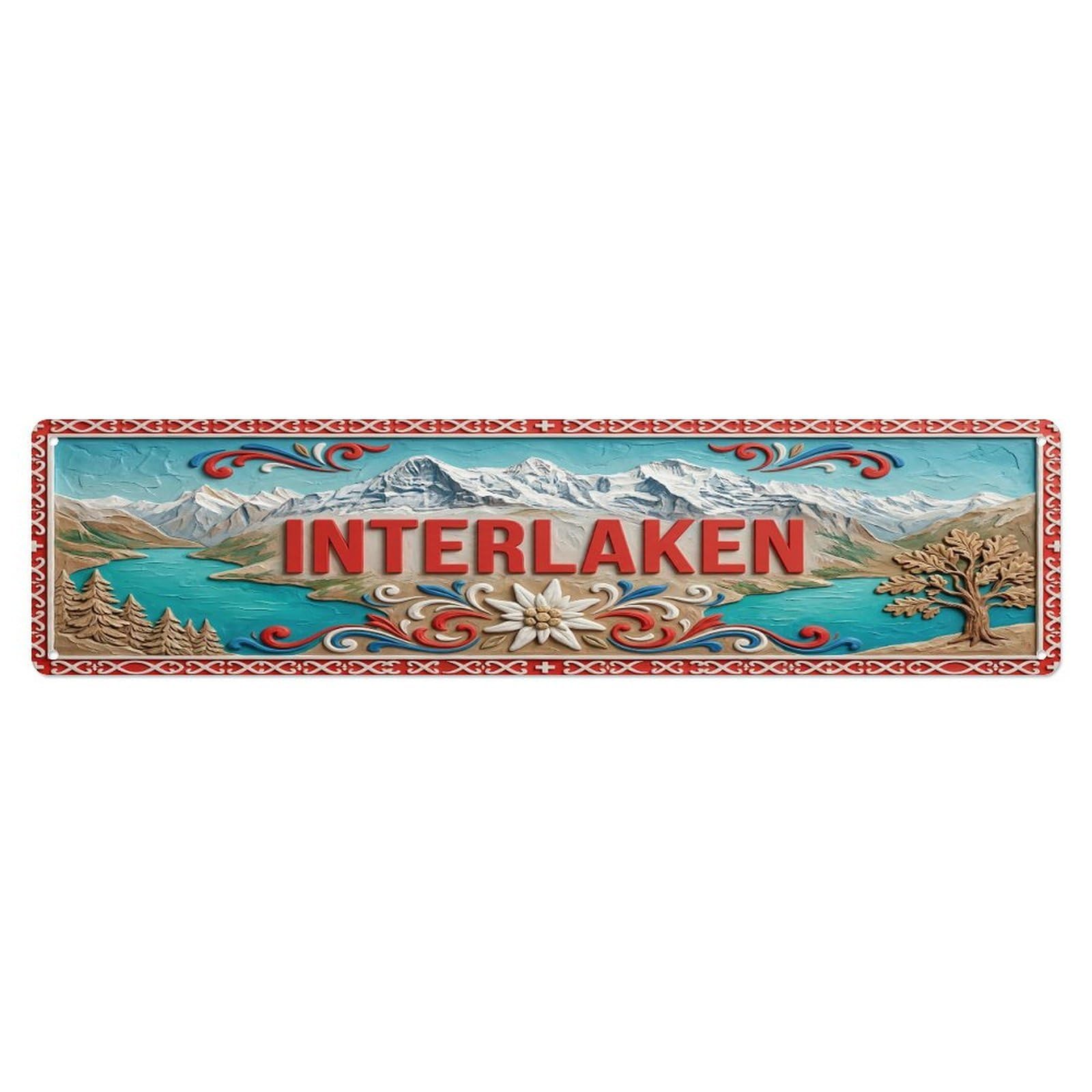 Gead 4X16inch Style Vintage Interlaken Switzerland Flag Pattern Metal Tin Sign