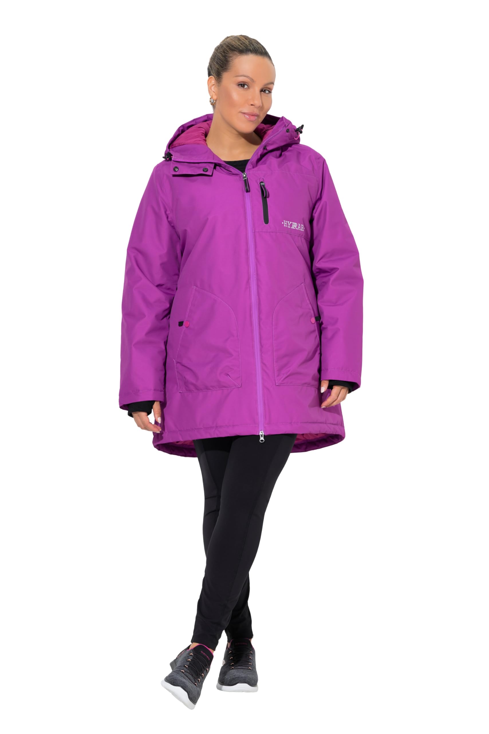 Ulla Popken Damen große Größen Übergrößen Plus Size Funktionsmantel, wasserabweisend, 2-Wege-Zipper, Kapuze 843542