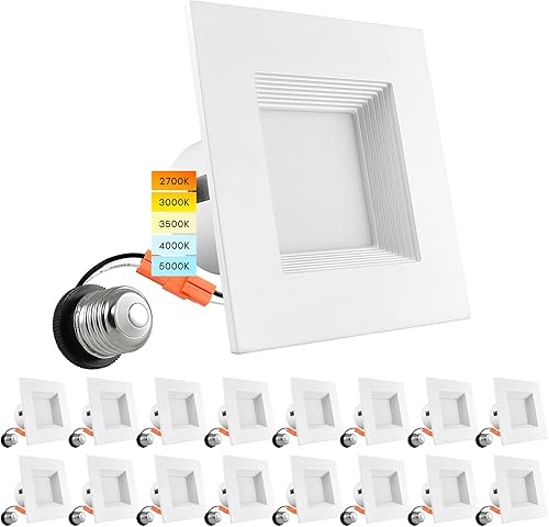 Miniatura 7 de LUXRITE Luces LED empotrables cuadradas de 4 pulgadas, temperatura de color seleccionable 2700K  3000K  3500K  4000K  5000K, luces empotrables