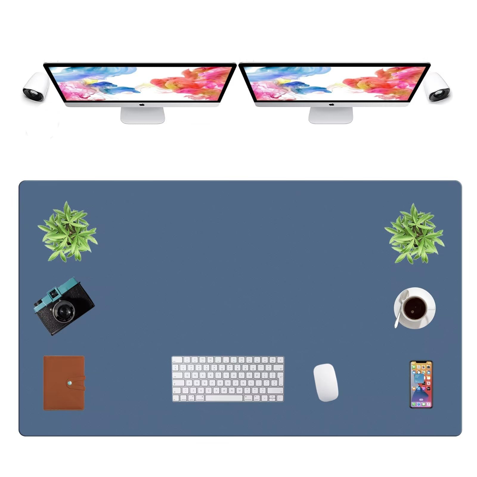 LL-COEUR Extra Large PU Leather Desk Mat Large Mouse Pad XXL Waterproof Table Mat Office Laptop Writing Pad (51.2 x 29.5 inch, Azure Blue)