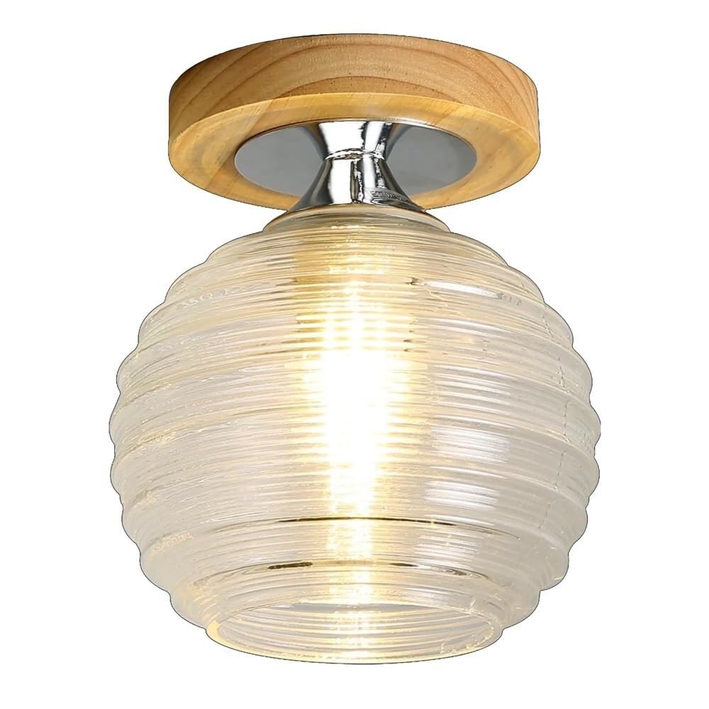 Plafonnier nordique en bois massif et lustre globe de couloir moderne