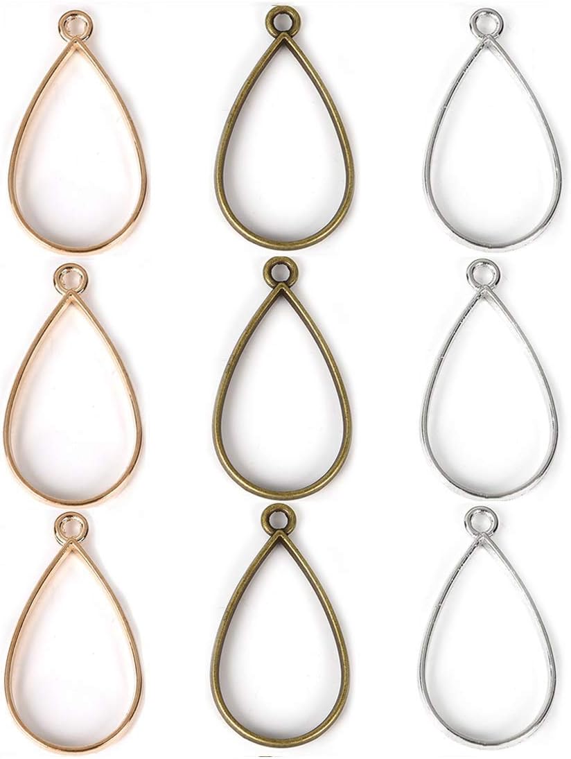 OBSEDE Teardrop Open Bezel Pendant for DIY Resin Jewelry Making Hollow Frame Pendants 38x20mm Gold Silver Bronze 30pcs