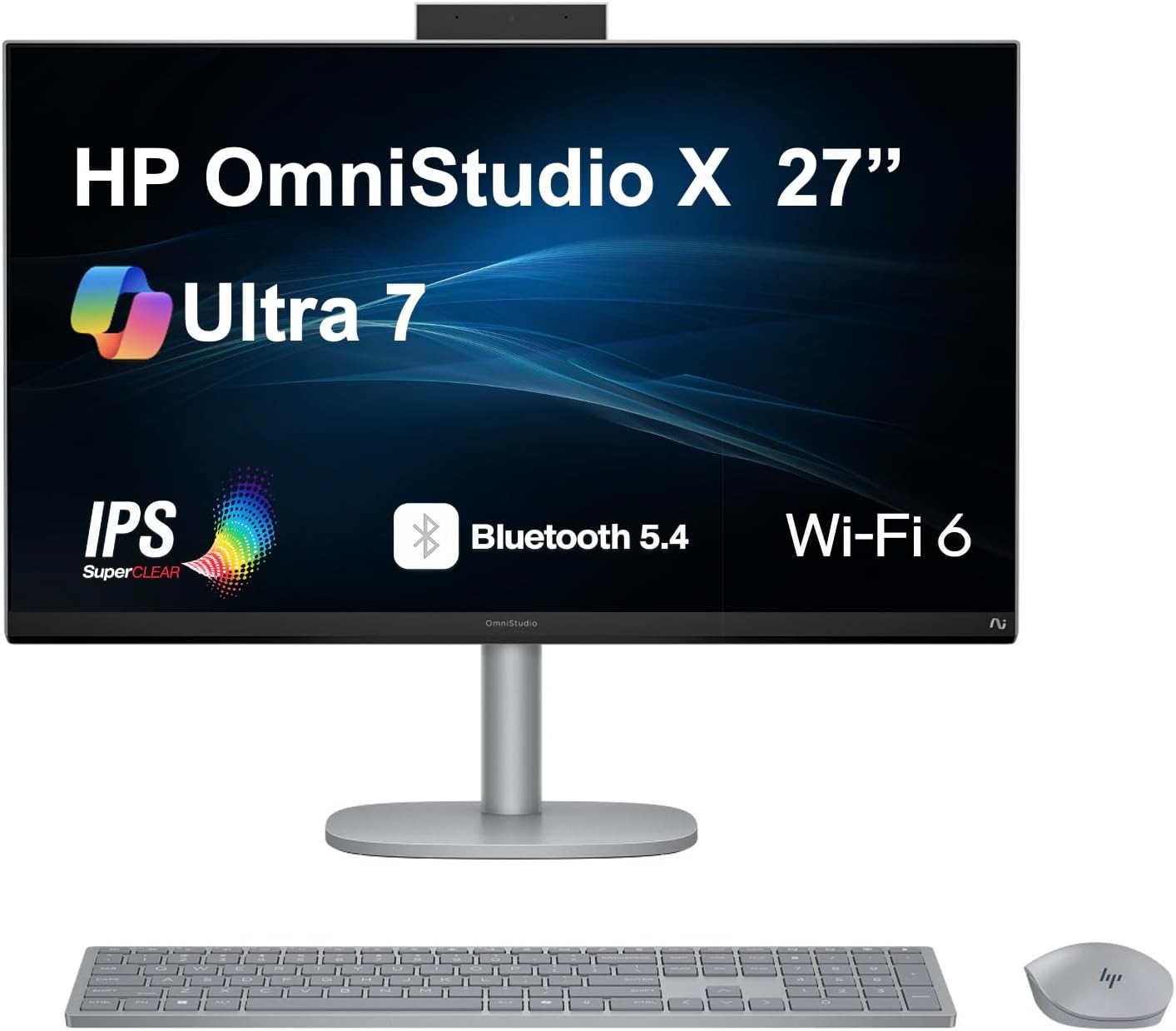 HP OmniStudio X Copilot + All-in-One 27" IPS 4K UHD (3840x2160) Display AI PC (Intel Ultra 7-256V (47 NPU Tops), 16GB LPDDR5X, 1TB SSD, Intel Arc 140V, WiFi 6, Webcam, Bluetooth 5.4, Win 11 Home)