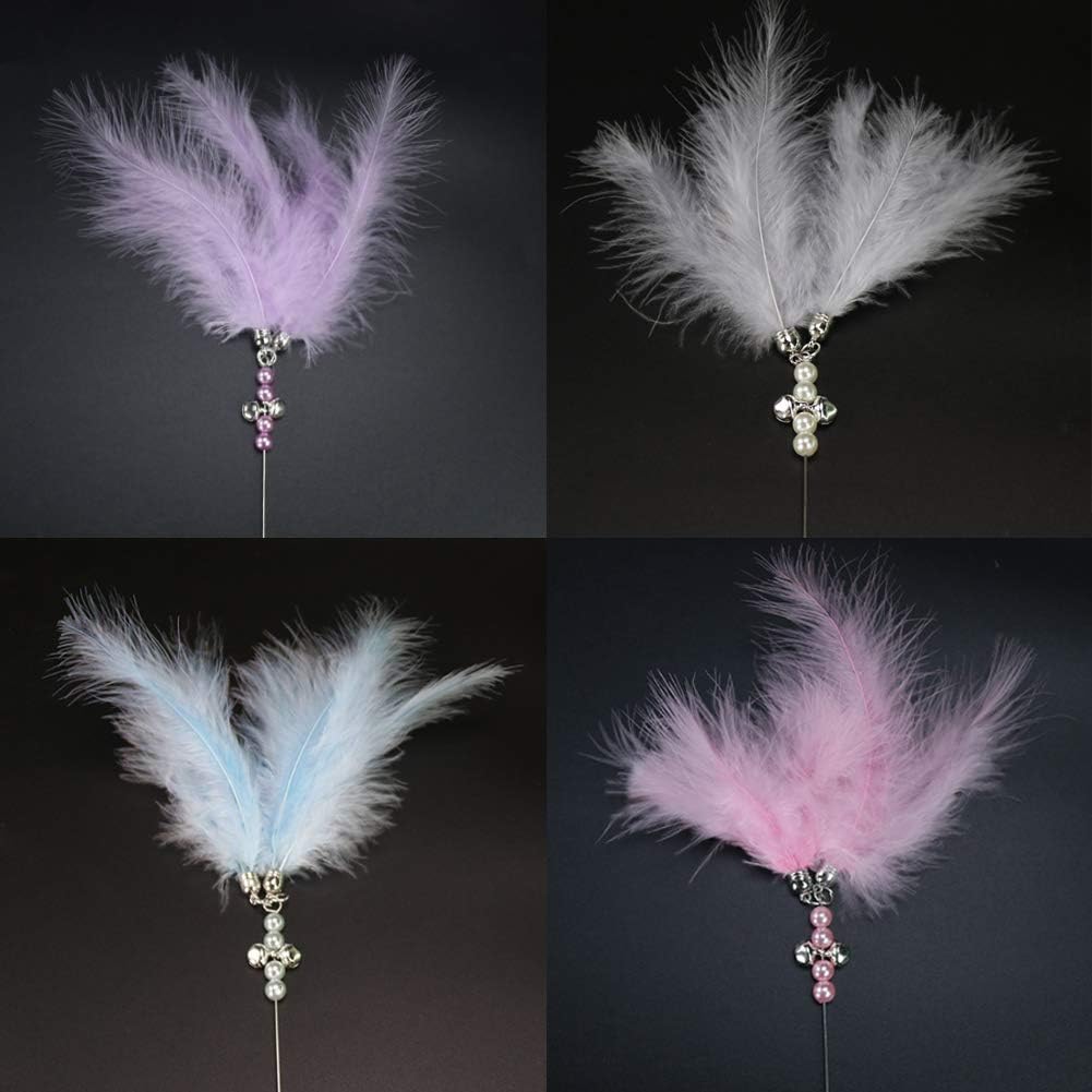 Cat Toys Feather Teaser Wand Kitten Interactive Toys with Bell for Kitten Cat Having Fun Exercise Playing Catcher,Cat Funny Toys,Soft Furry Tail,4 Packs