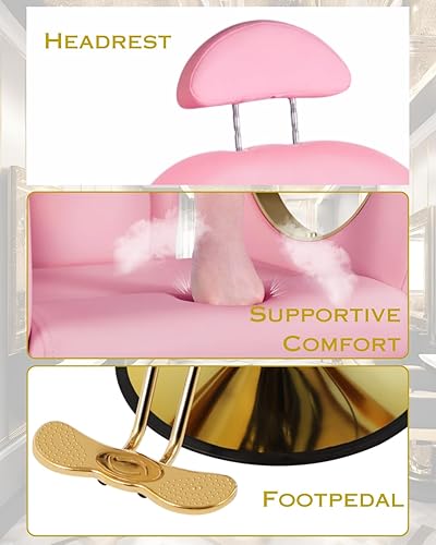 Vista 31 de Silla de peluquería de salón negra y dorada, silla reclinable para estilista para el hogar, silla de peluquería con bomba hidráulica, giratoria