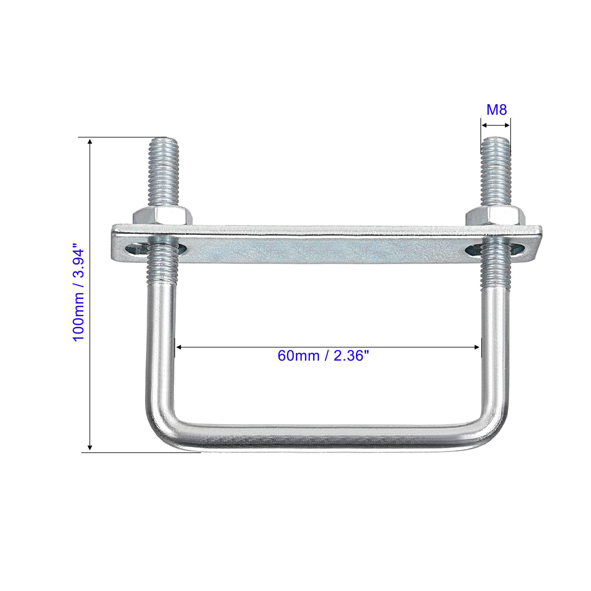 MACHSWON Square U-Bolt,2 Set Carton Steel M8 U Bolts 60mm(2-3/8") Inner Width 100mm Length with Nuts and Frame Plate for Automobiles Boat Trailer - Image 2