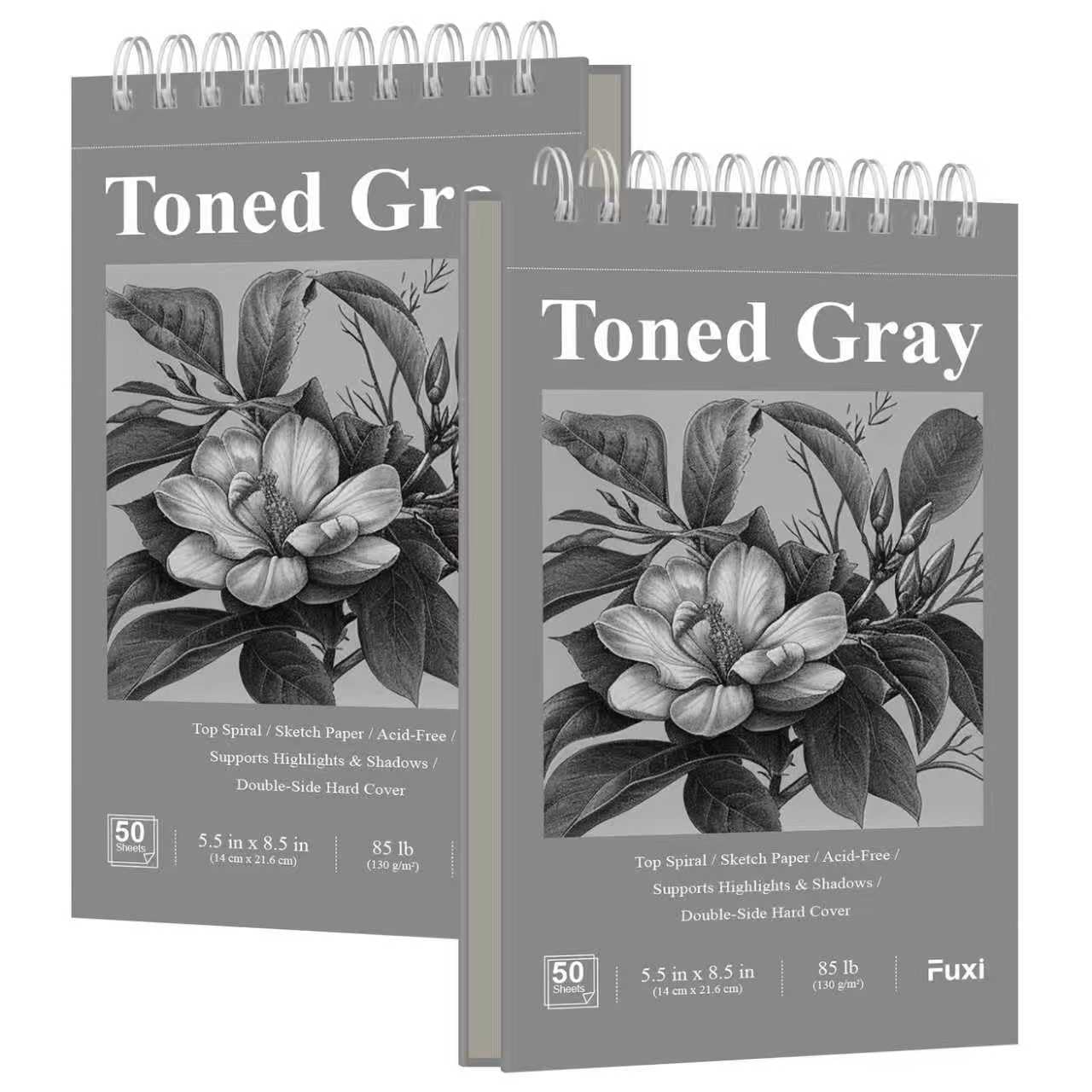 Cuaderno de bocetos gris tonificado de 5.5 x 8.5 pulgadas, 50 hojas (85 libras/130 g/m²), papel gris tonificado, cuaderno skech de tapa dura encuadernado en espiral para dibujo de resaltados y bocetos