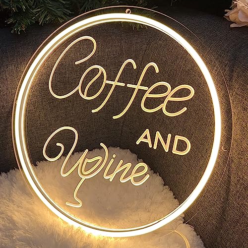Image of Coffee & Wine Neon Sign For Wall Decor 3D Art Carving Design Indoor Bedroom Led Neon Signs Backdrop Flex Christmas Party Business Shop Window Wedding Living Room Birthday Gift(Warm White,USB,30x30CM)