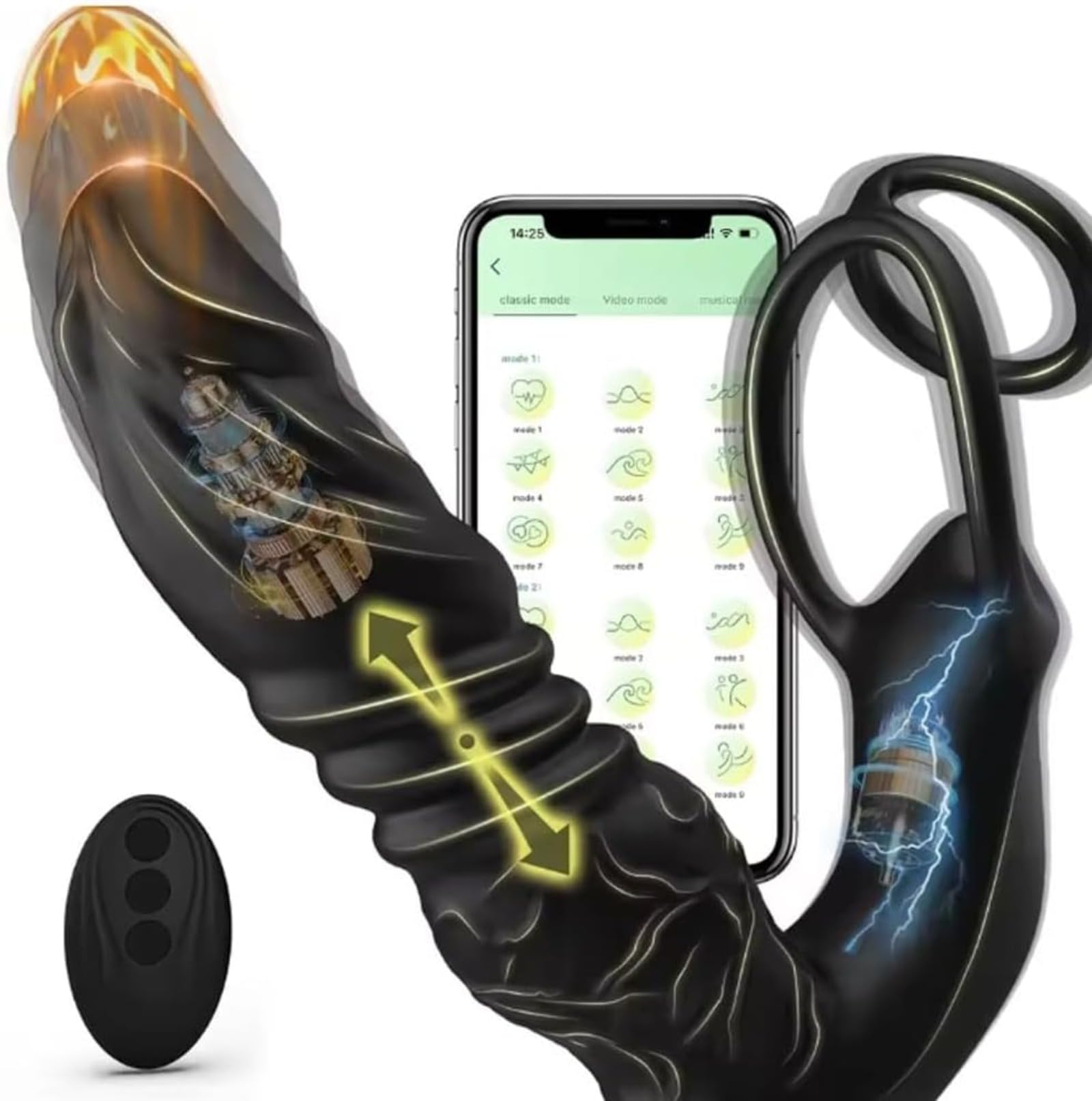 Controllo tramite app, massaggiatore, con doppio anello anale in silicone, plug anale, dildo, giocattoli erotici di fantasia