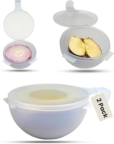 Iconikal Paquete de 2 recipientes de almacenamiento de frutas y verduras de 4.25 pulgadas, sin BPA, apto para lavavajillas, cebolla, tomate,