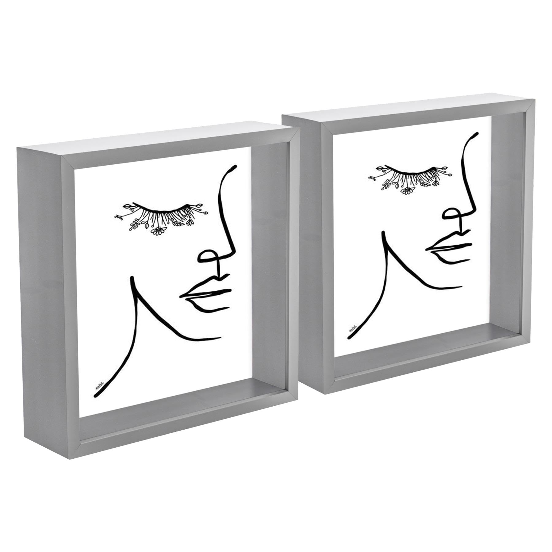 Nicola Spring 3D Shadow Box Photo Frames - 8x8 (20x20cm) - Pack of 2 - Grey 3D Photo Frame Box Picture Frame Deep Box Square Display Case for Crafts, Keepsakes, Wedding, Graduation