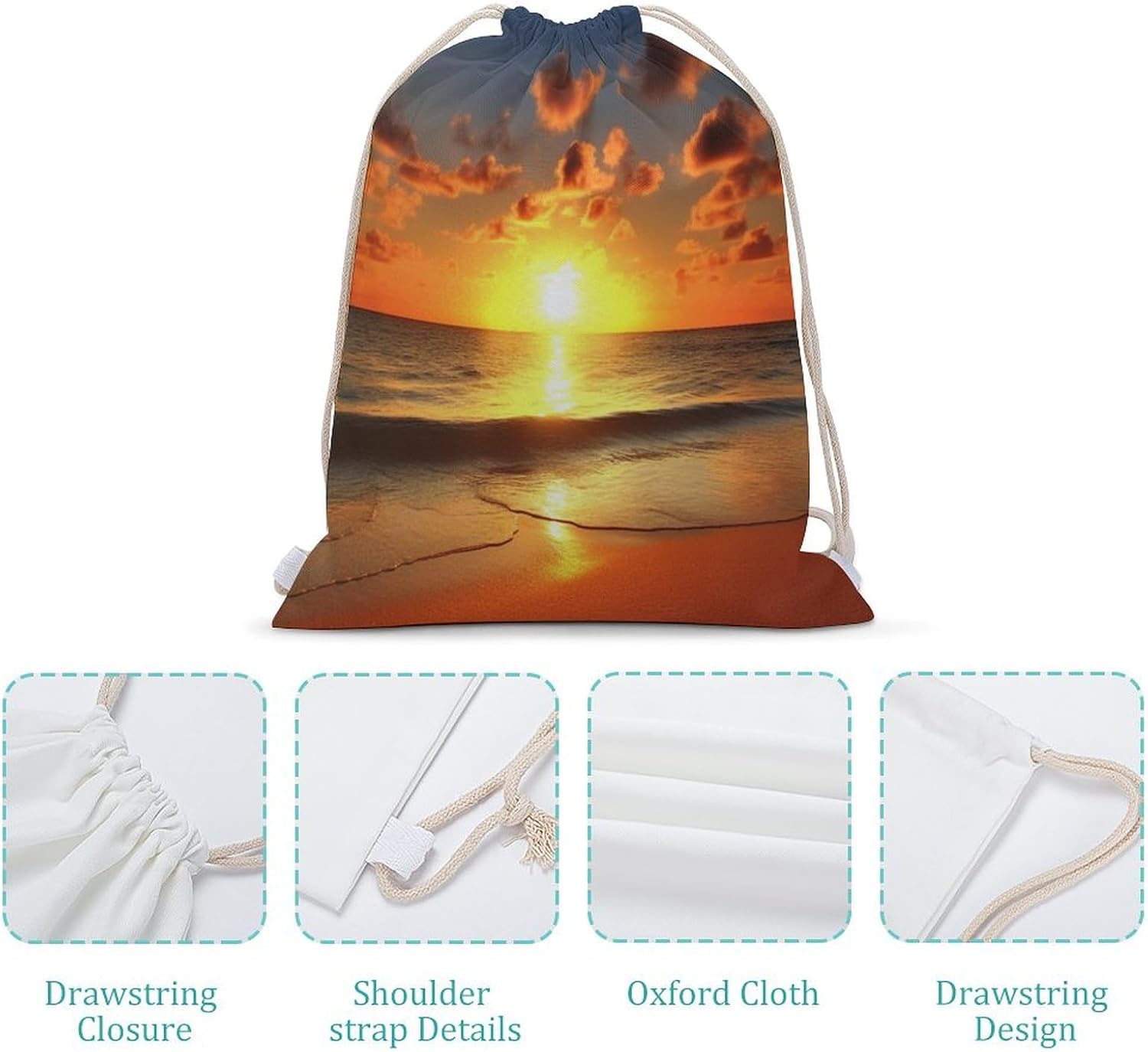 Drawstring Backpack Beach Sunrise Printed Sport Gym Drawstring Bag Lightweight Cinch Sacks Backpack Drawstring Bags for Yoga Sport Gym Beach Travel Backpacks
