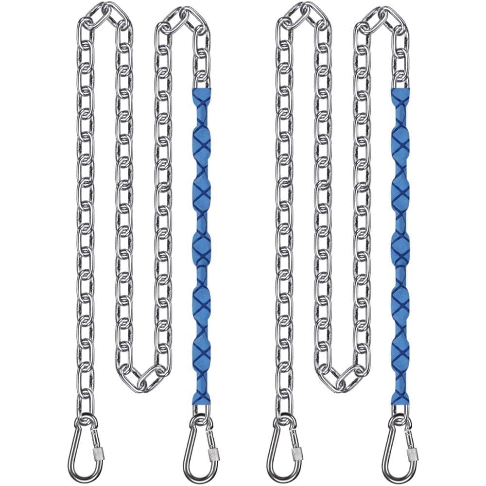BeneLabel 2pcs Swing Chains, 220cm Hammock Chair Chain Heavy Duty Adjustable Metal Boxing Hanging Supplies with Carabiners Punching Bag Sandbag Extender Kit with Soft Grip, 4mm Diameter, up to 1000lbs