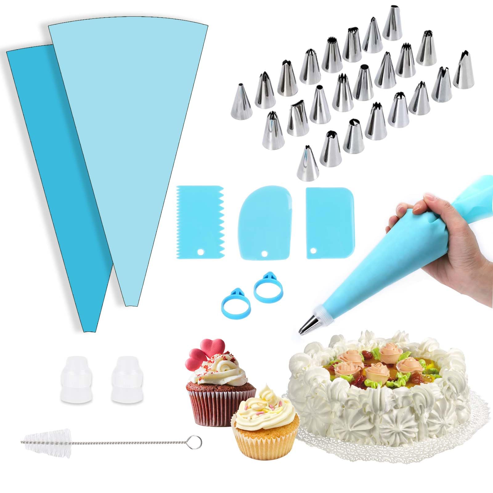 Set 24 Beccucci Pasticceria In Acciaio Inox - Con Sacca A Poche In Cotone 31cm Per Decorare Dolci - Foto 5