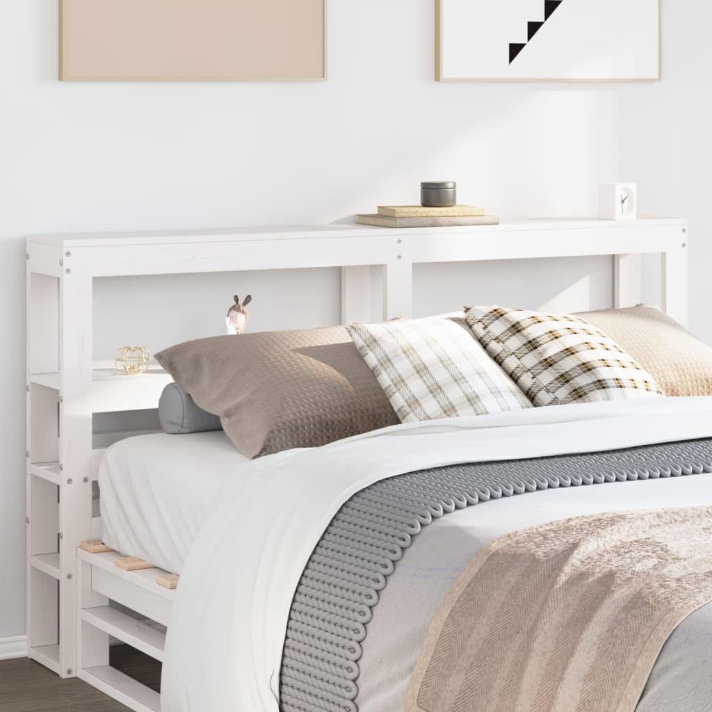 Toshilian Cabecero de Cama, Centro de Cama Mueble de Dormitorio Cabecero de Cama con Estantes Blanco 150 cm Madera maciza de pino