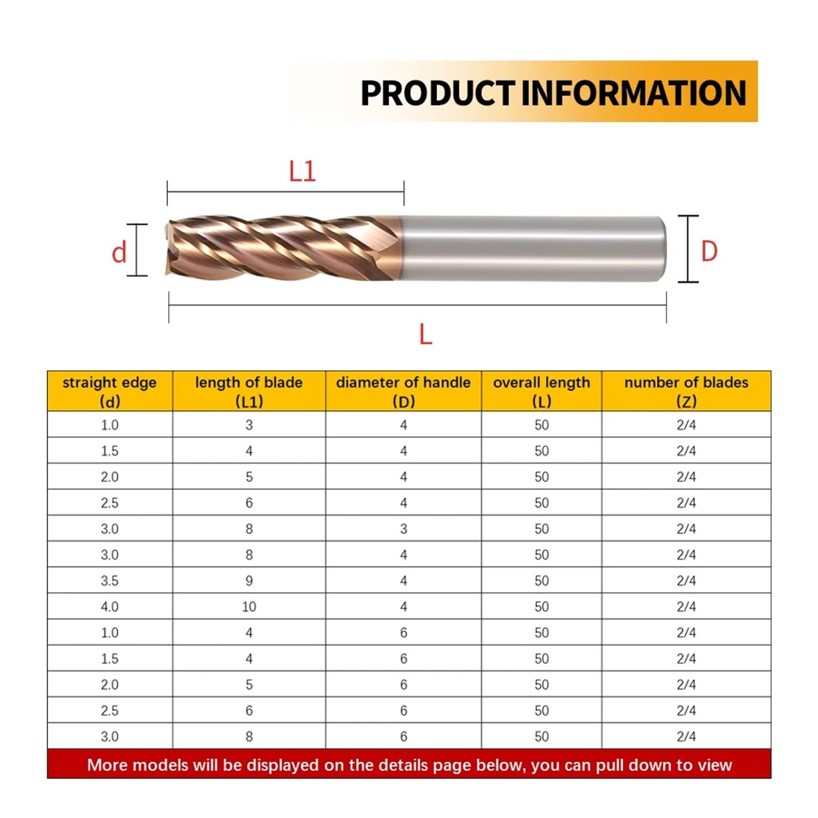 Fresa de extremo carburo HRC55, fresa 4 flautas con revestimiento aleación, herramienta corte acero tungsteno, fresadora CNC 1-20mm, 1 ud(D14x14Dx70x150L)