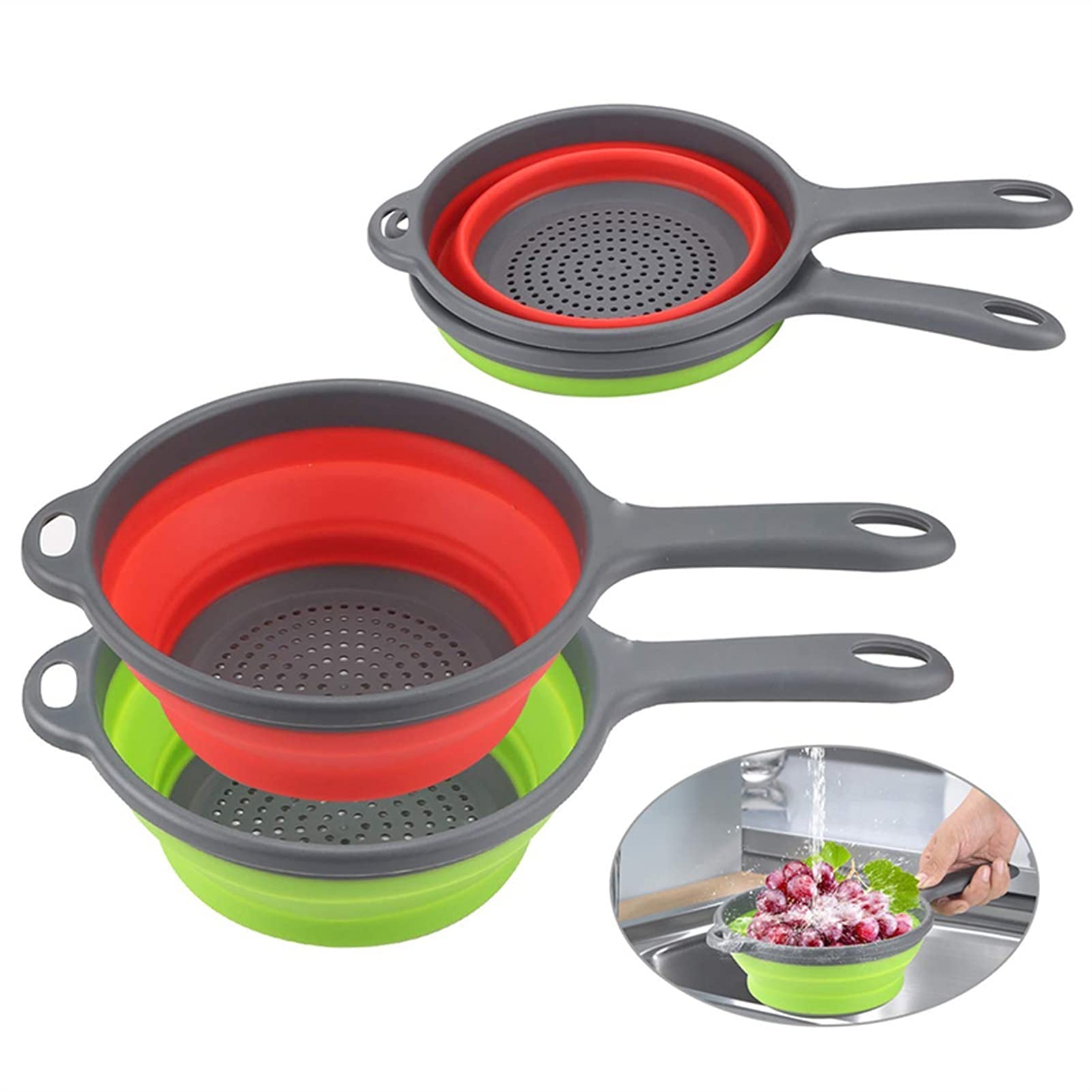 Cesta de colador Cesta de Drenaje Plegable Silicona Colador de Frutas Vegetales Lavado Cesta de Canasta con colador de Mango Escurridor Plegable Cesta de colador de Cocina