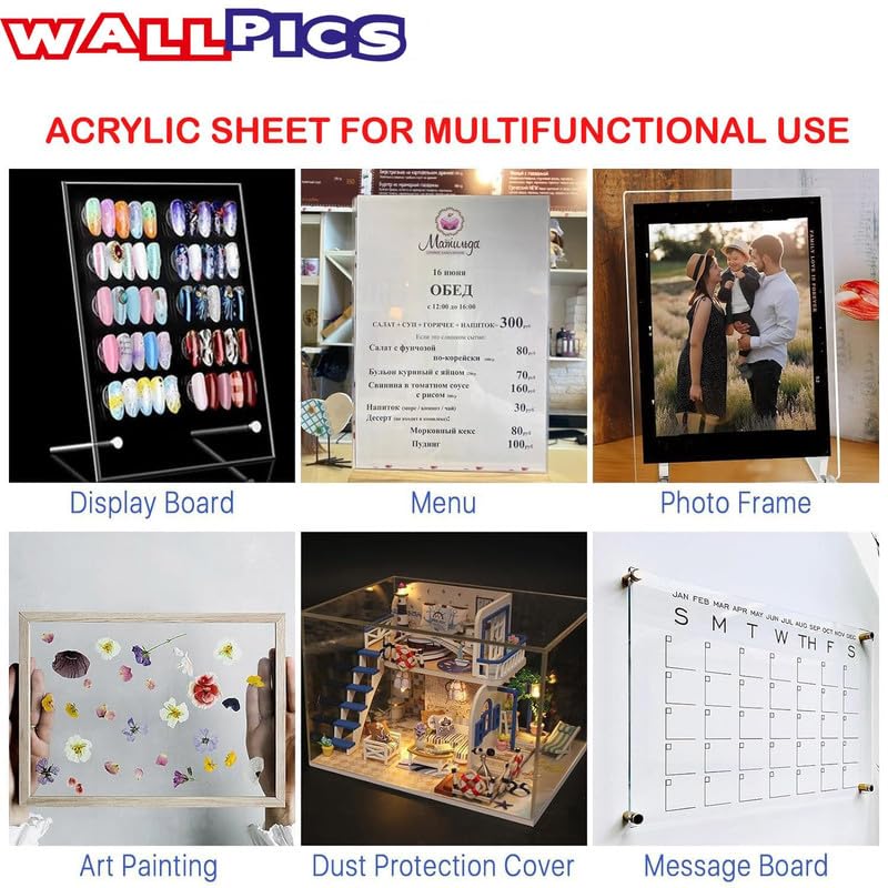 Wallpics Transparent Acrylic sheets 1mm,High Gloss clear Plexiglass Glass for Art & Craft, Painting, School Projects, Signage, DIY, Photo Frame,rolled cardboard packing (10x12 inch- 2pcs) 4