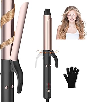 Ukliss Rotating Curling Iron Automatic - 1.25 Inch Self-Curling Hair Curler for Long Hair, 30s Fast Heat Up, 5 Temp Settings & Dual Voltage for Beach Natural Waves & Bouncy Curls Black Gold