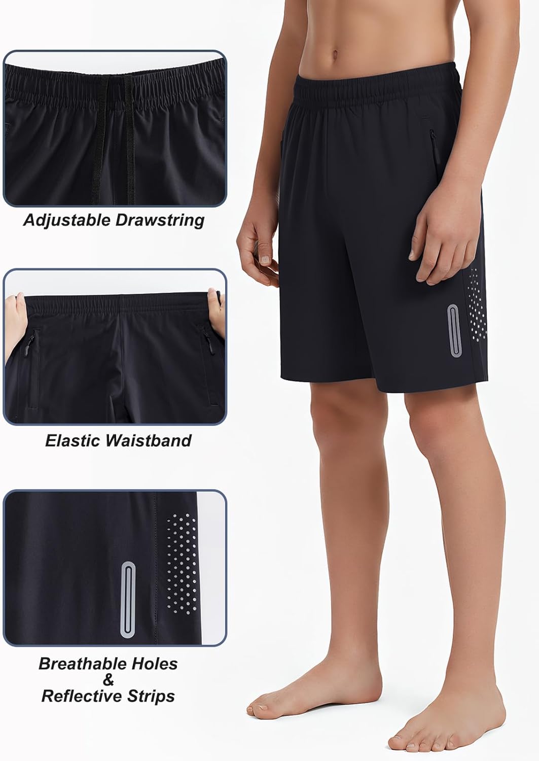 DEVOROPA Boys Athletic Shorts Lightweight Quick Dry Hiking Cargo Shorts with Zipper Pockets for Outdoor Running - Image 5