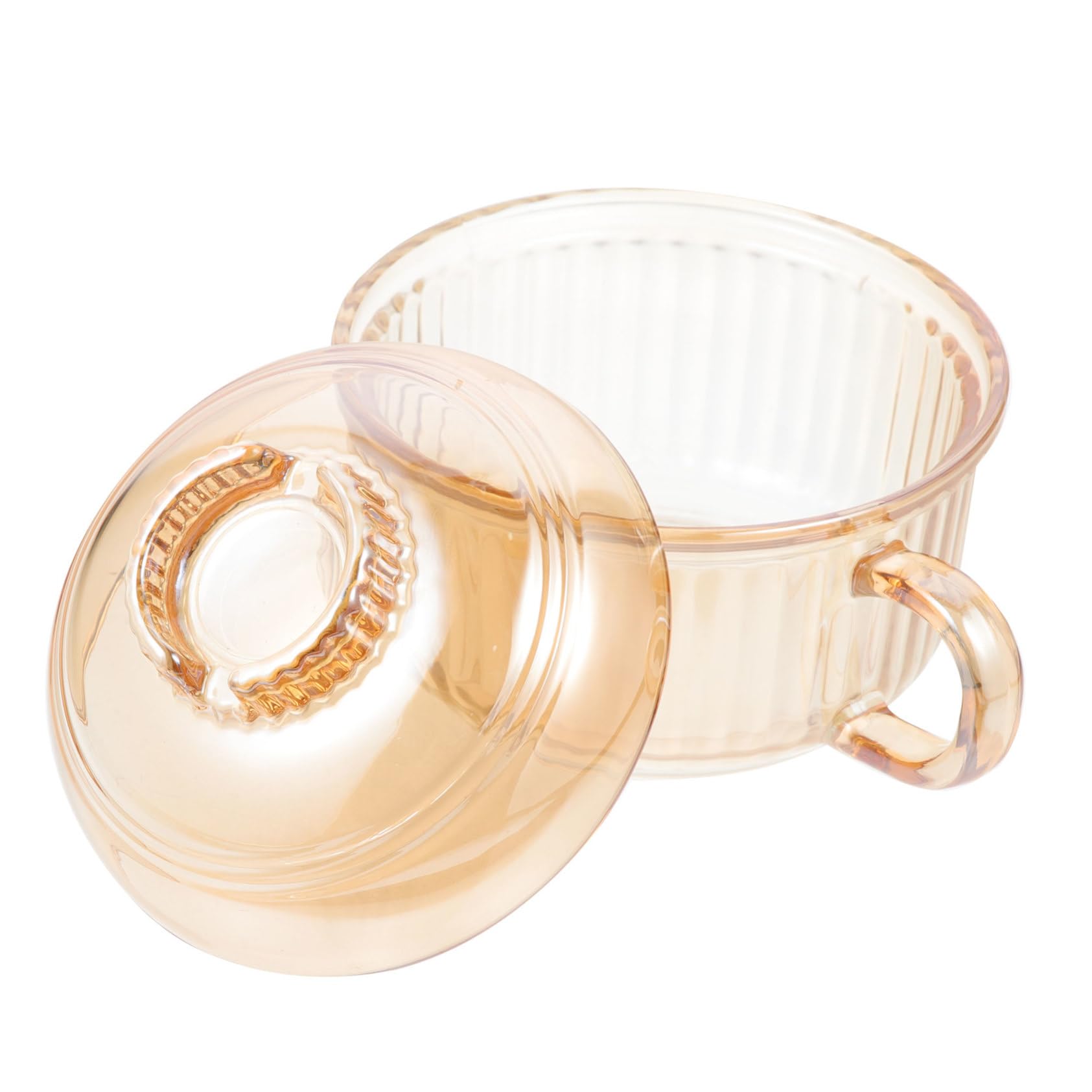 Tazón de Sopa para Ramen con Tapa y Asa 550 Ml Vidrio Ámbar Resistente al Microondas Multifunción para Cocina y Mesa Hogar Restaurante Juego de 1 Unidad