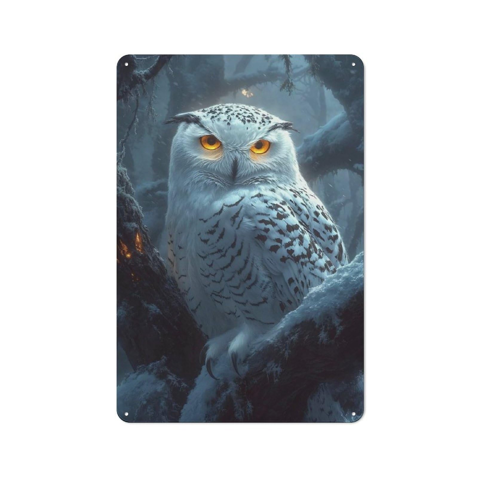 Junmoney Snowy Owl In Winter Forest Distressed Look Metal Wall Art Sign 30X20cm Featuring Old Style Wall Plaque For Lounge, Study, Pub Or Wall Gallery