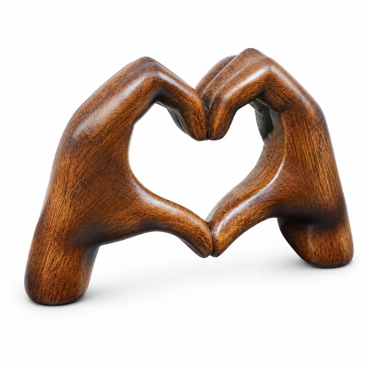 ZenChen Modern Heart Hands Sculpture Wooden Finish Resin Ornament