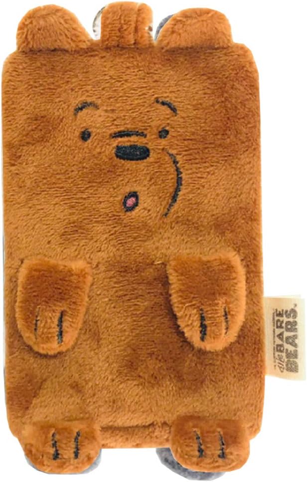Badge Holder, We Bare Bears - Slim One Sided Simple PU Fleece ID Badge Card Holder Wallet Case with 1 ID Window, 18" PU Neck Lanyard/Strap (Brown)