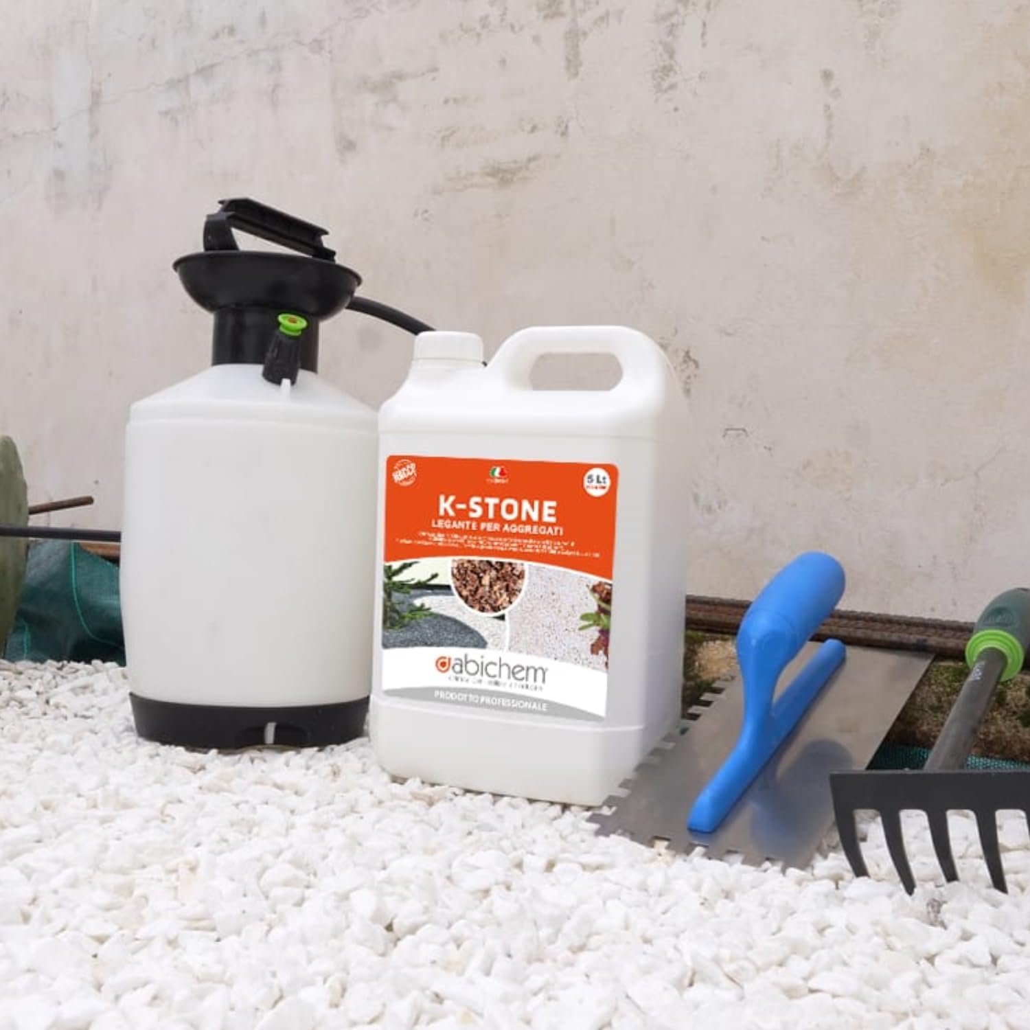 Legante per Ghiaia da Esterno da 5 Litri – Stabilizzatore che Incolla e Fissa Sassi Bianchi da Giardino, Ciottoli, Pietre, Corteccia per Pacciamatura – Resina Bianca Pronta all’Uso