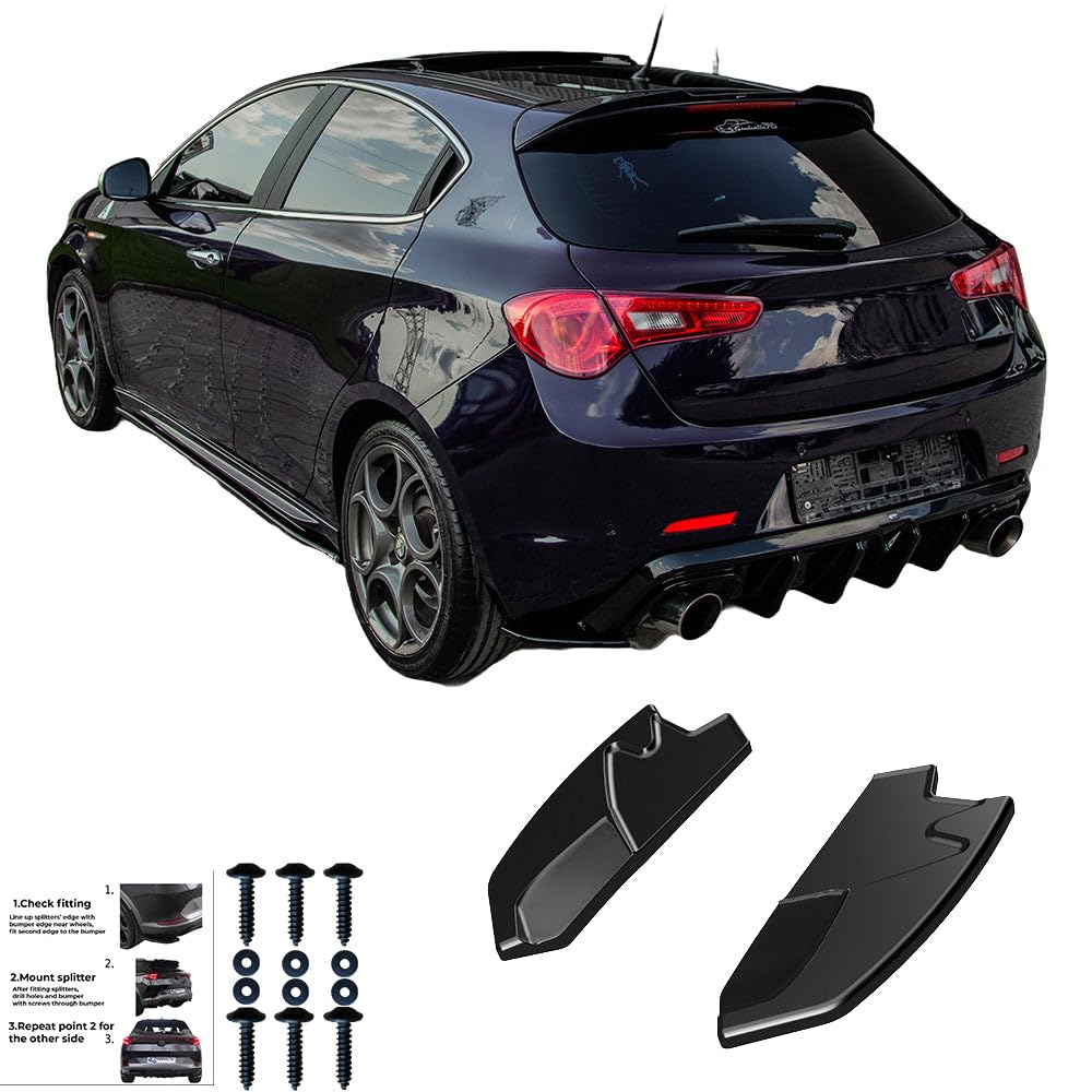 Oneway Jupes de pare-chocs arrière (coins) compatible avec Alfa Romeo Giulietta 2010-2020 - Noir brillant