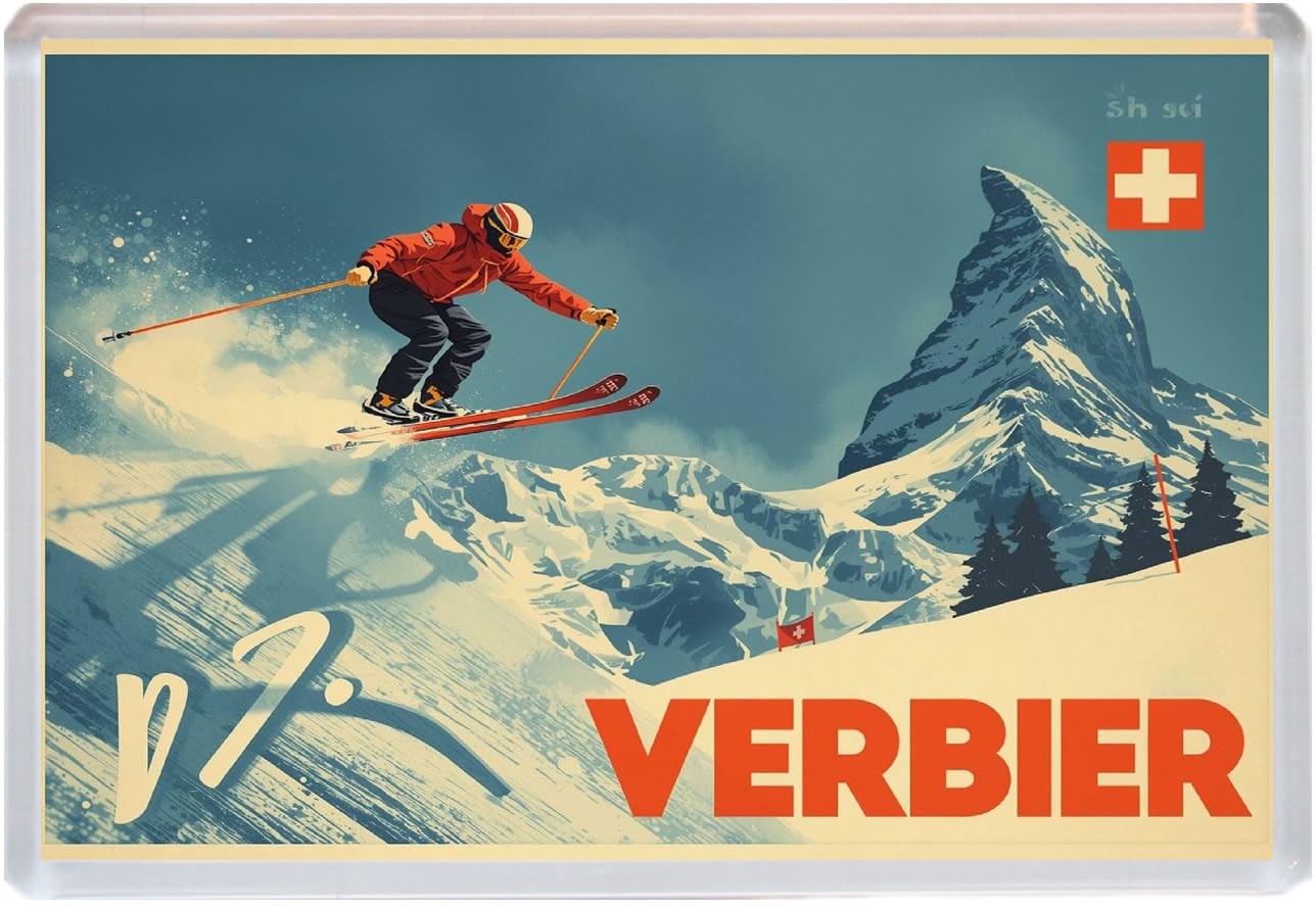 Baked Bean Store Multicolor Verbier - Switzerland - Jumbo Artistic Fridge Magnet 96 X 67Mm Bbsfhm3104
