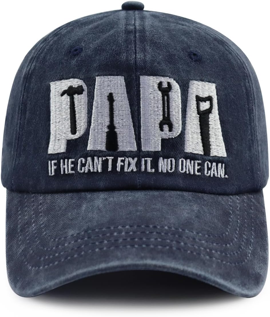 Papa If He Can't Fix It No One Can, Papa Tools Hat for Men, Funny Adjustable Cotton Embroidered Dad Baseball Cap