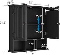 Vista 3 de ChooChoo Bathroom Cabinet Wall Mounted 2-Door with 3 Open Shelves， Wooden Medicine Cabinets with Adjustable Shelf，Space Saver Storage Cabinets Over