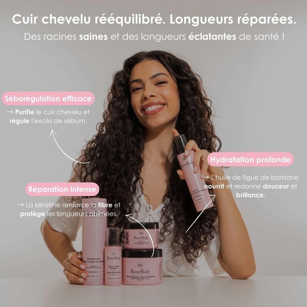 ROSEBAIE | Duo Shampoing Figue de Barbarie et Kératine | Sans Sulfates | Sébo-Régulation et Hydratation | Format économique 500ml x2